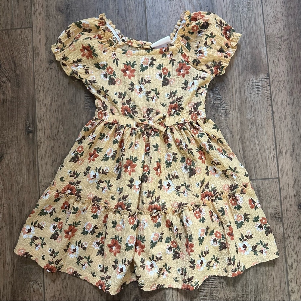 Little Lass Girl’s Tiered Dress, Floral, Crinkle Fabric, Smocked, Layering, 3T